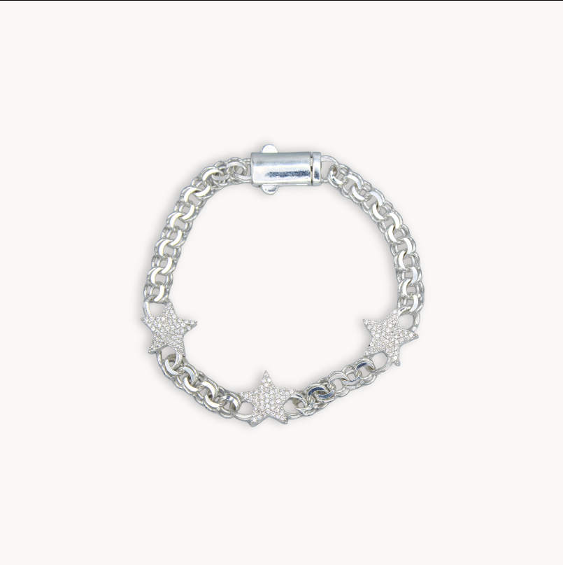 Sterling silver star bracelet with pavé diamonds